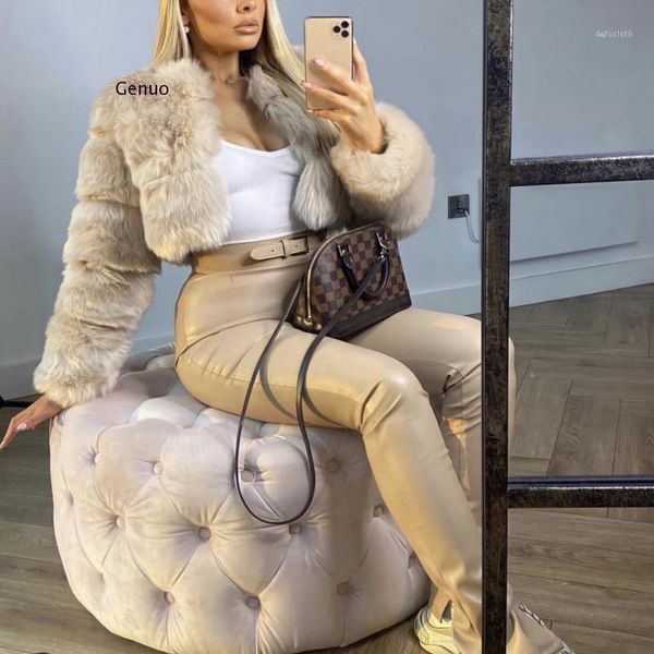 

women crop faux fur coat winter plus size thick fluffy long sleeve short style slim furry fur jacket femme outwear1, Black