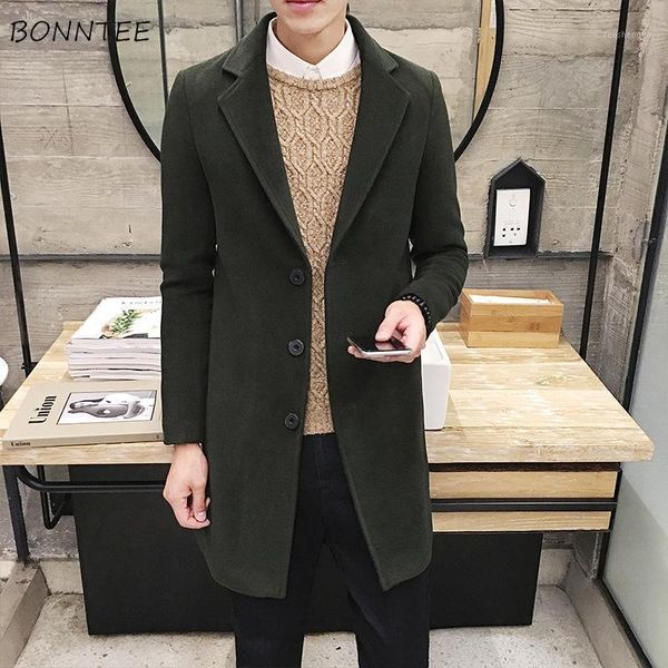 

wool men solid simple all match comfortable mens korean style autumn winter new fashion clothes daily leisure overcoat ulzzang1, Black