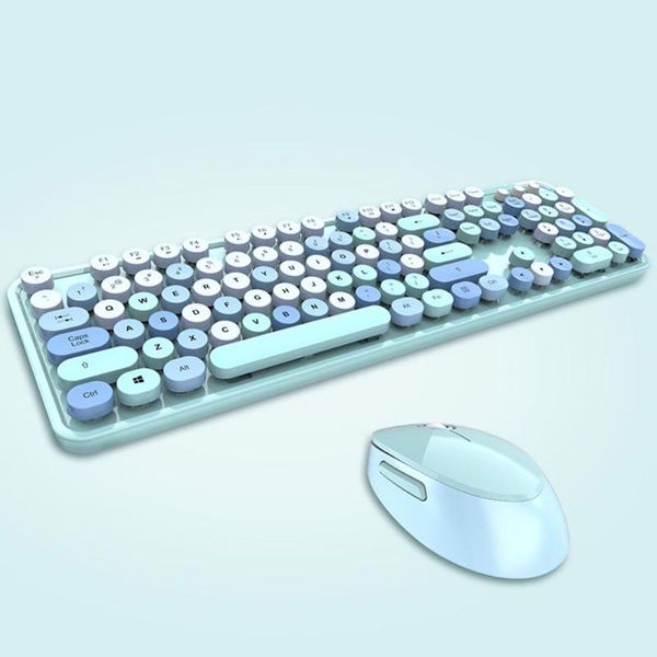 

синий 2.4ghz беспроводной клавиатуры и мыши набор портативный universa laptop round keycap punk клавиатуры и мыши