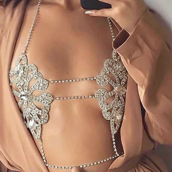 

2021 new diamond cut out bra body trend fashion chest chain swimsuit bandage bathing suits pad
