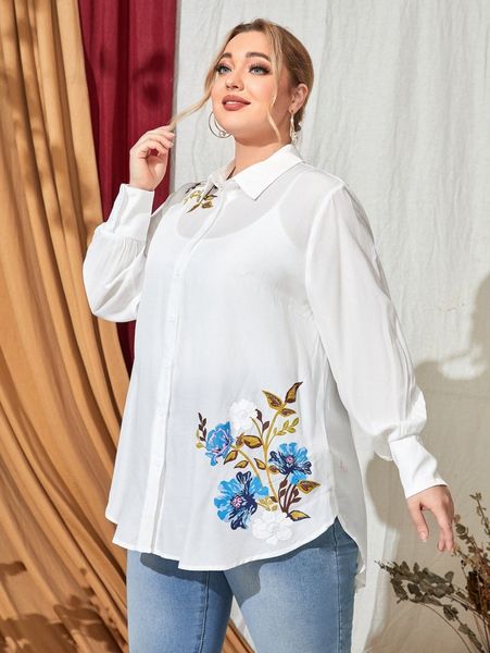 

plus floral print blouson sleeve high low blouse g0ih#, Black