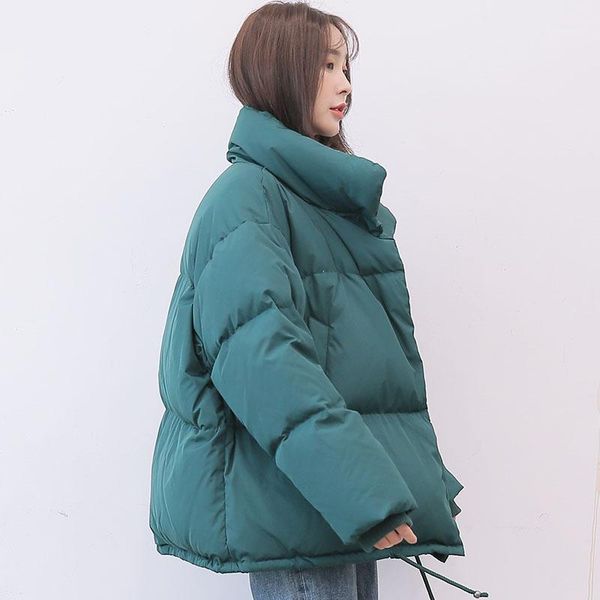 

oversize preppy style down jacket women stand collar short down coat loose fit outerwear 2019 autumn winter collection1, Black