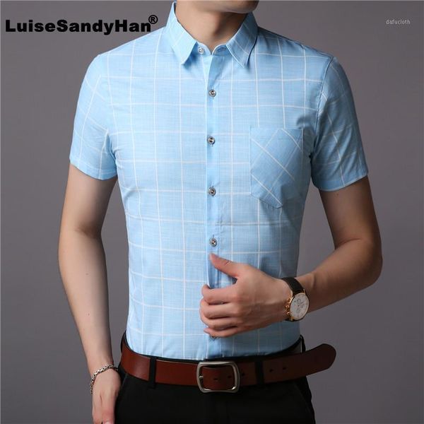 

2020 high qualit short shirt sleeve fashion summer brand shirt mens plaid workout slim fit street wear grade button casual1, White;black