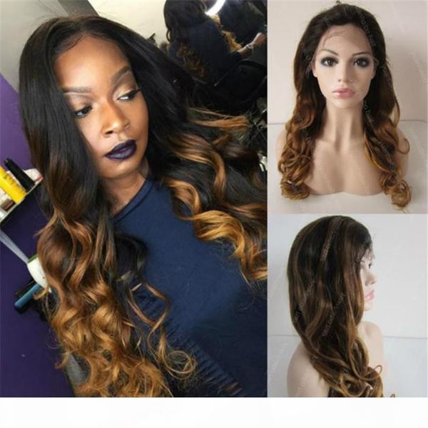 

glueless human hair wig loose wave indian remy hair ombre full lace wig ing, Black;brown