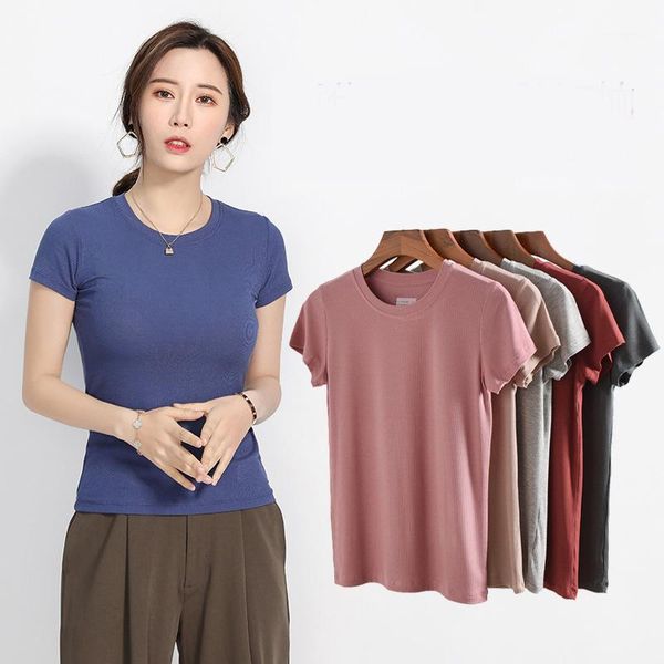 

summer thin section slim fit half sleeve modal short-sleeved round collar t-shirt solid color large size dress loose base1, White