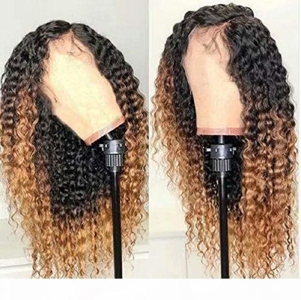 

1b 27 curly lace front human hair wigs glueless 13x6 lace frontal wigs with baby hair 150 density remy pre plucked, Black;brown