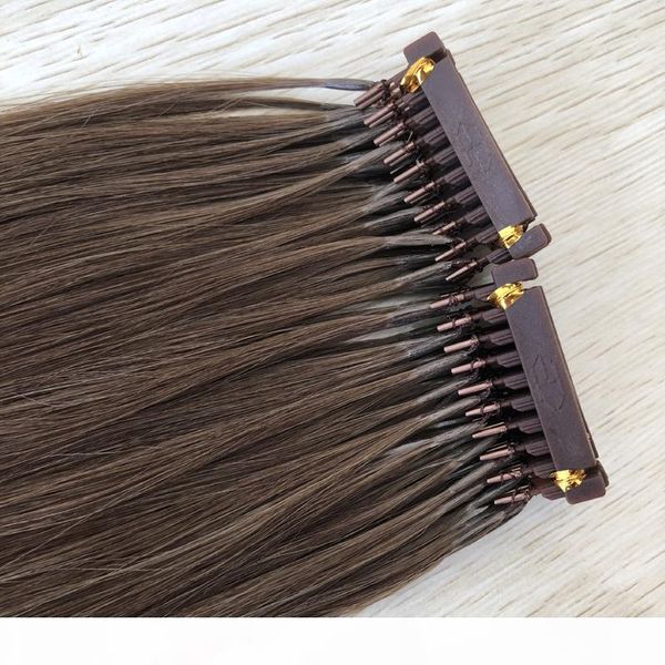 

double drawn 6d hair extension 0.5g strands 200strands lot light brown #6 color 6d human hair extensions factory supply, Black