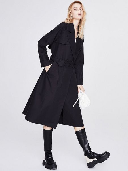 

jazzevar solid lapel neck double button belted trench coat p9jv#, Tan;black