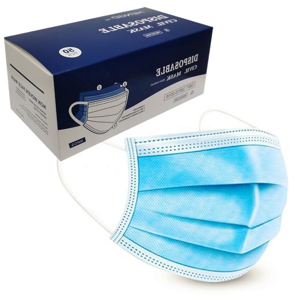 

3 face earloop disposable ply nonwoven 50pcs/box mask
