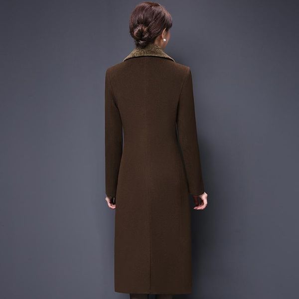 

new women wool blends coat winter 2021 fashion mother thicken cashmere collar long jacket warm slim outerwear female, Black