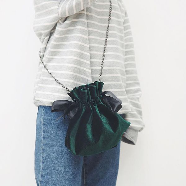 

fashion women velvet string bucket bags handbags 2020 new school students elegant chains messenger bags shoulder