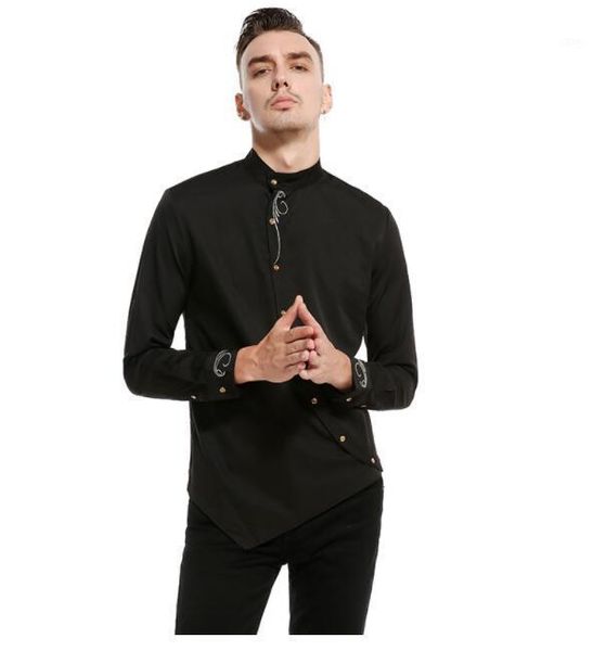 

a16 men's explosion style fashion long sleeve shirt men's solid color jacquard slant button placket slim shirt multicolor1, White;black
