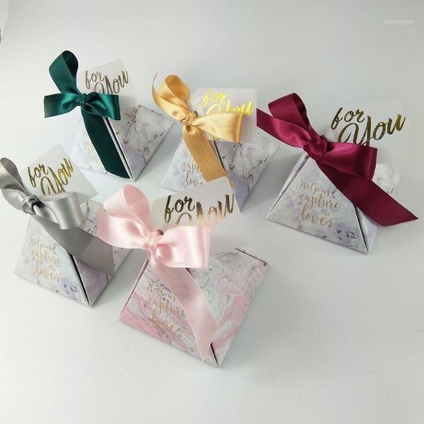 

gift wrap gray pink triangle paper candy box with different colors ribbons wedding favor boxes bags for baby shower party1