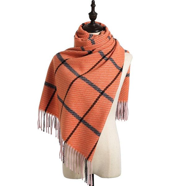 

2020 autumn and winter new plaid imitation cashmere scarf women's knitted british simple color matching scarf warm shawl, Blue;gray