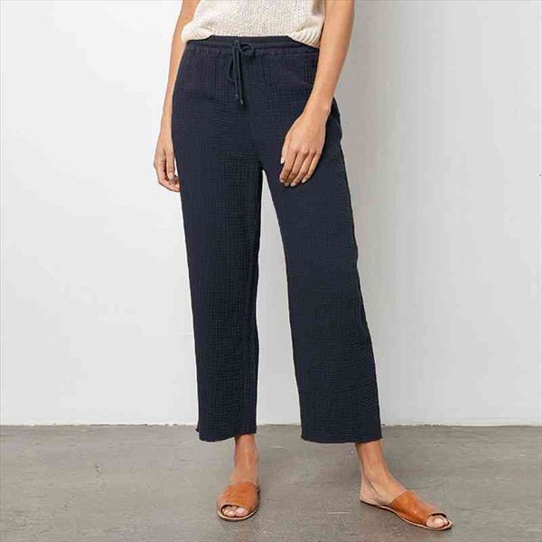 

japanese simple elastic waist loose pants for women spring all match solid color tie ankle-length harem pants, Black;white