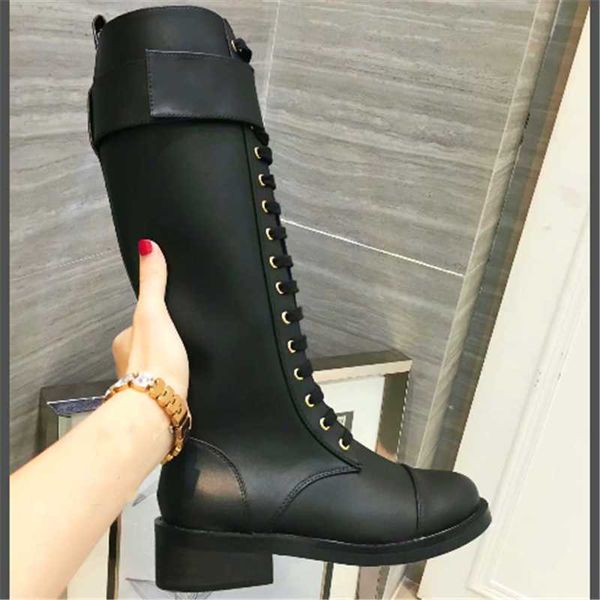 

bandage boot high tube knight metal decorative short boots thick-sole motorcycle platform women leather shoes, Black