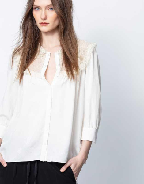 

silk white jacquard shirt lace stitching women blouse 2020 summer1