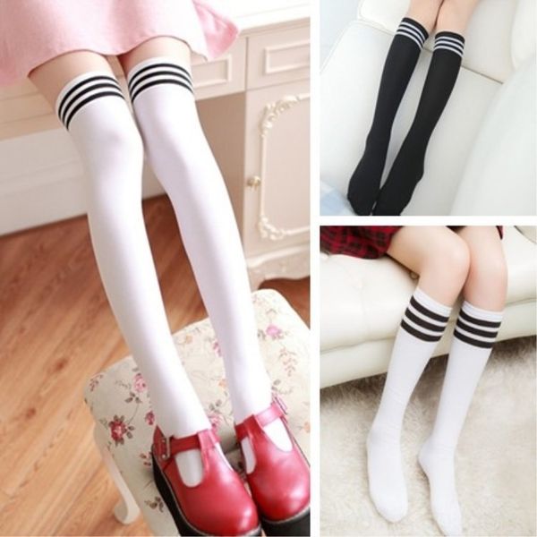 

qgz2h velvet stockings medium female spring autumnstyle x5lnv cut socks and students black hose white stripe bottomed medium stockings half