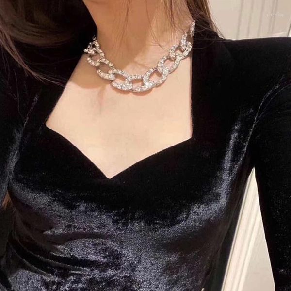 

17km punk crystal chain necklace for women fashion gold cuban big thick chain choker necklaces jewelry party collares1, Silver