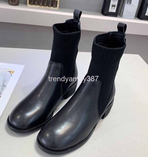 

boots autumn and winter chelsea short boots women's plush english style versatile pointed thin net red flat bottom, Black