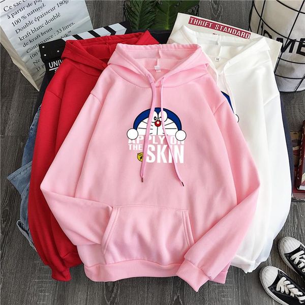 

autumn korean fashion doraemon cartoon print long sleeve hoodies harajuku kawaii o neck streetwear sweatshirt sudadera mujer, Black