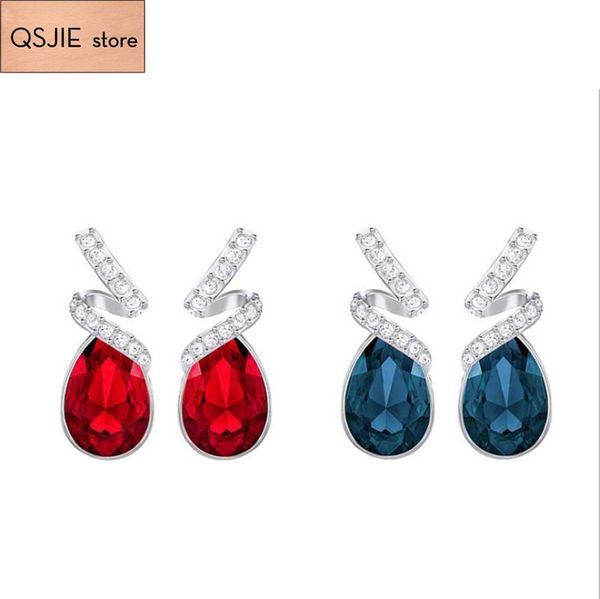 

qsjie swa crystal, blue-red earrings charming fashion jewelry, Golden;silver
