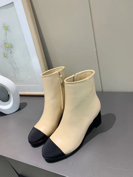 

new color matching thick heel short boots in autumn and winter 2020 women's side zipper soft face leather mesh red thin boots fashion, Black
