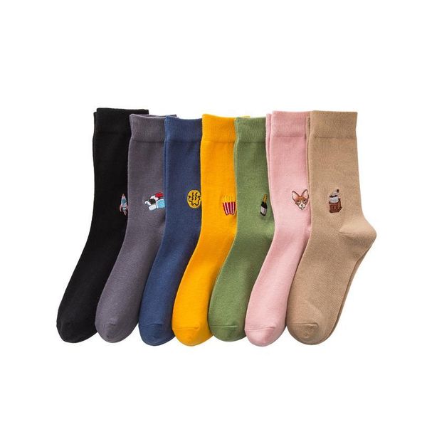 

salina couple socks men and women winter and spring new year embroidery animal short tube solid color casual fashio bbymcj, Black