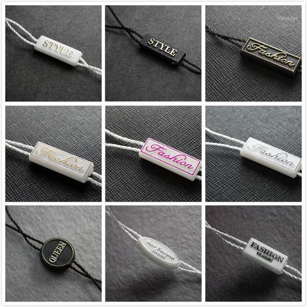 

100pcs/a lot nylon material spot supply hang tag strings,rope,square hang granule with logo clothes garment accessories1, Black;white