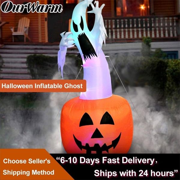 OurWarm 180cm Decorazioni di Halloween Zucca fantasma gonfiabile Terrore all'aperto Puntelli spaventosi Giocattolo gonfiabile Forniture per case stregate 201028