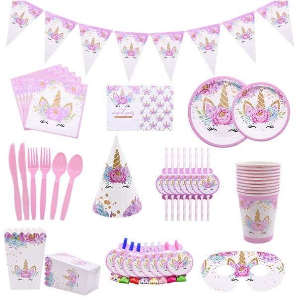 

disposable tableware supplies paper plate cups napkins unicorn birthday party decoration baby shower girl
