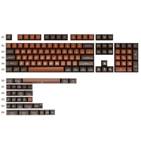 

keyboards 134keys chocolate color abs keycaps for 61 87 104 108 kbd75 dz60 tada68 dz65 96 keys cherry switch mechanical game keyboard use