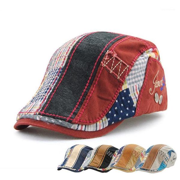 

berets [jamont] fashion visor cap men women beret spring autumn bone hats patchwork striped flat caps casquette casual gorras1, Blue;gray