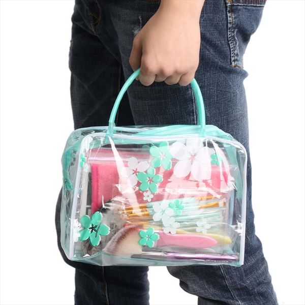 

водонепроницаемый пвх косметический мешок женщины прозрачный цветок printed портативный путешествия организатор туалетных сумки ванна wash м