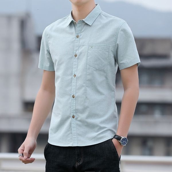 

short sleeve men's summer slim solid color youth business leisure inch thin loose korean fashion shirt, White;black