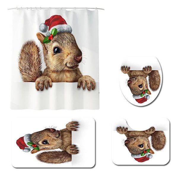 

ковры рождественские занавесные полиэстер ванна коврик водонепроницаемый душевая белка моющаяся нескользящая ткань набор шторы ванная комнат