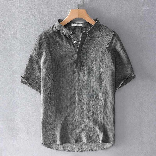 

new style italy brand 100% linen shirt men summer short sleeve flax shirts for men casual fashion shirt mens breathable overhemd1, White;black