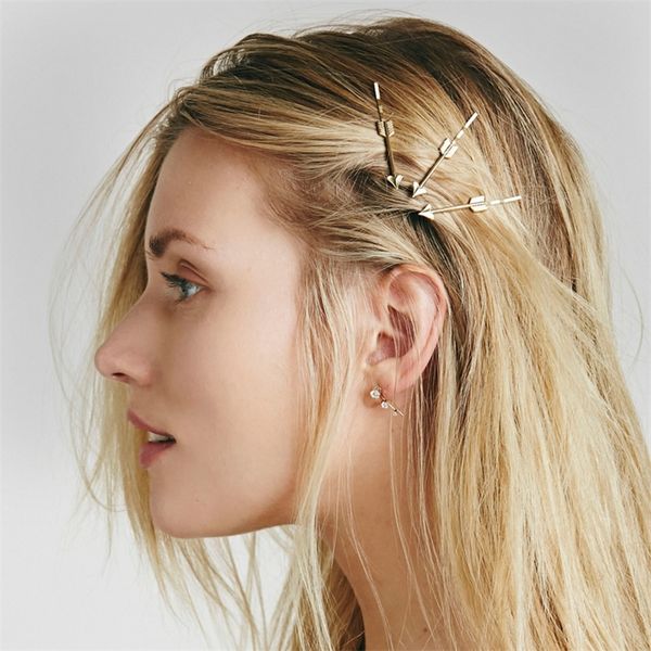 

emanco wholesale heart shaped arrow 4 pieces one set barrettes ancient gold color zinc alloy new arrivals hair jewelry y200323, Slivery;golden