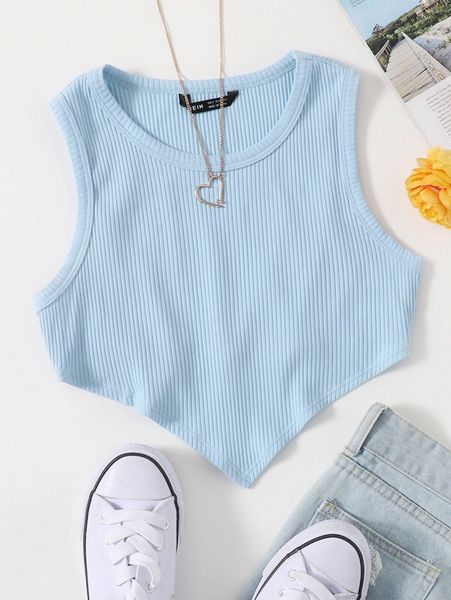 

asymmetrical hem rib-knit crop tank u02c#, White