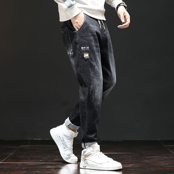 

hong kong fashion brand 2020 new jeans loose corset casual personality large harem pants men's jeans women's pants trousers dcwtz, Blue