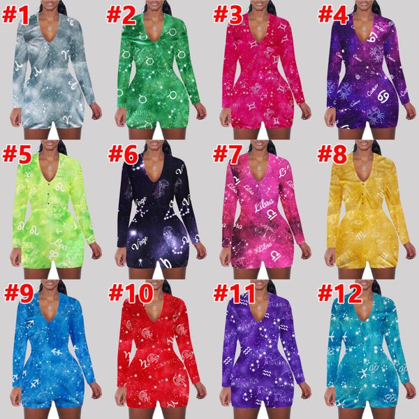 

женщины комбинезон тонких мод созвездие printed sexy v шея вскользь rompers дама с длинным рукавом шорты главной bodysuit горячей продает но, Black;white