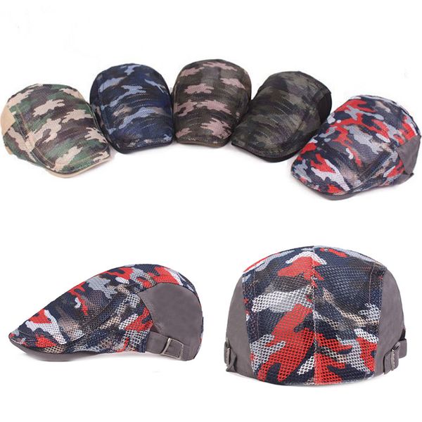 

berets camouflage mesh caps for women men outdoor sports summer breathable peaked visors casquette hats, Blue;gray