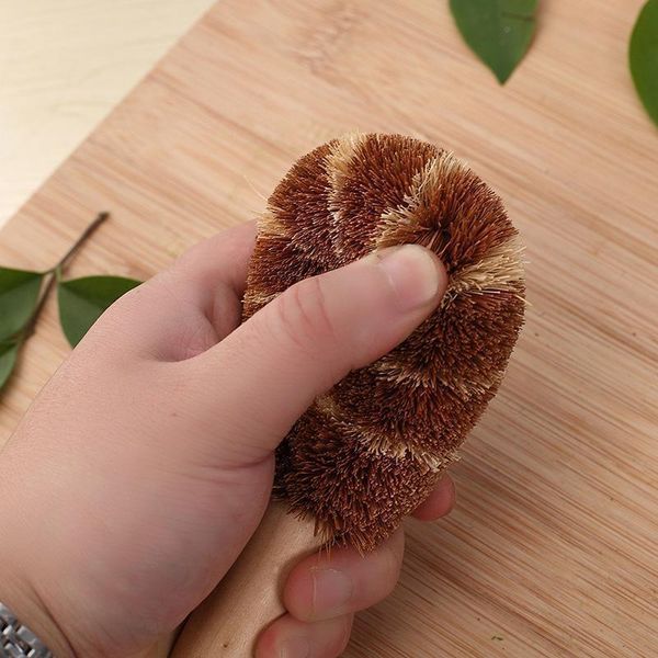 

wooden handle pot dishwashing brush non stick oil coconut palm bowl cleaning brush kitchen wash bowl dishwashing brush h jllheo