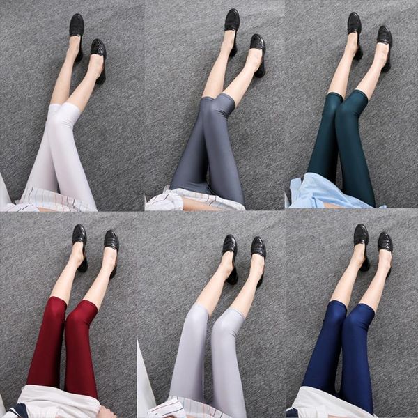

2020 summer women capri pant leggings casual solid color fluorescent shiny legging slim elasticity leggings fitness feminina, Black