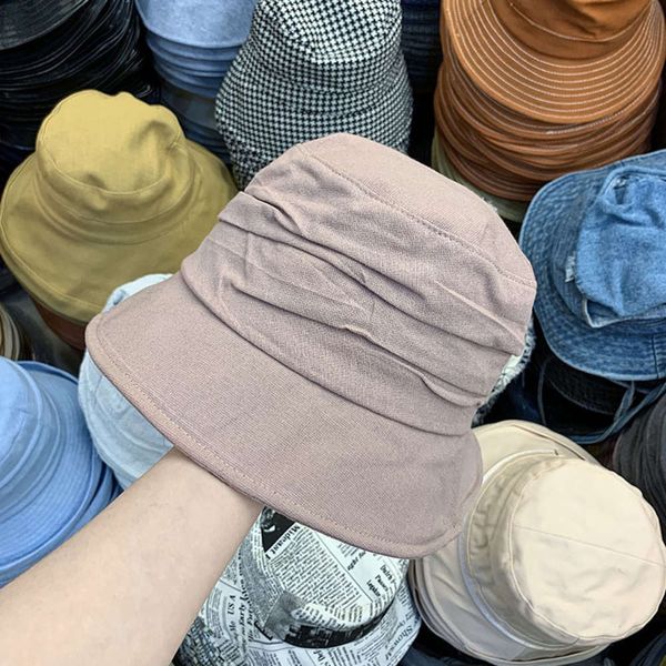 

back cotton and hemp elastic art dome fisherman's hat for women's leisure, Blue;gray