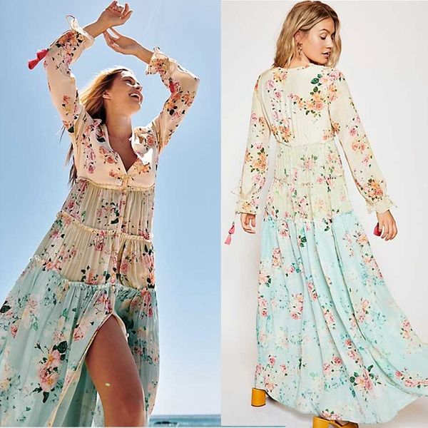 

vqpgf bohemian floral stitching beach sun-proof high dress dress beach skirt holiday skirt long sleeve waist mp-392 3ur8z, Black;gray