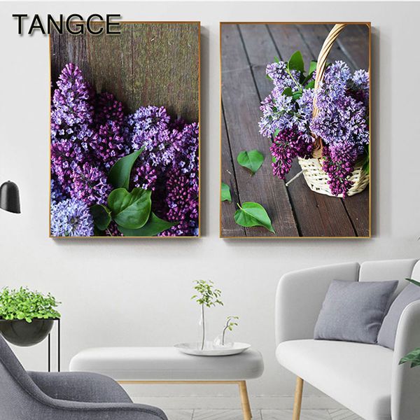 

nordic purple flowers lilac canvas art fashion painting poster print hd wall art for living room aisle flower shop wall affiche