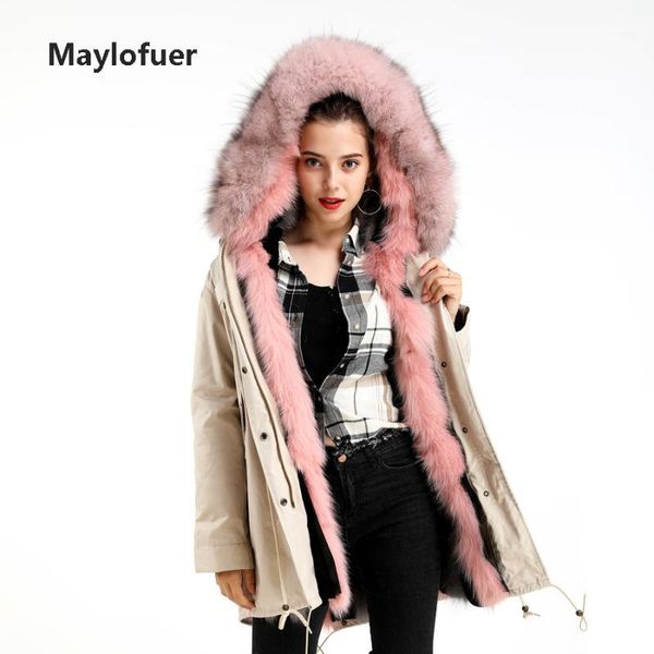 

maylofuer khaki out jacket women real fox fur parka detachable liner hooded coat1, Tan;black