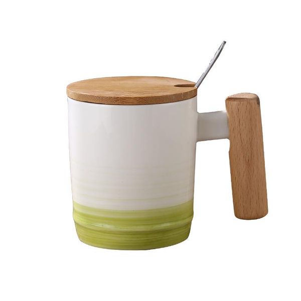 

japanese style wooden handle mug mug with lid and spoon office afternoon tea ceramic mug with gradient coffee cup bbyewi bwkf
