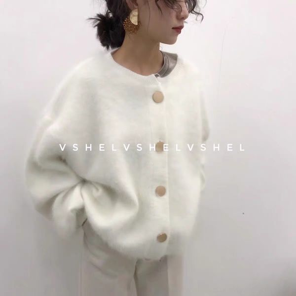 

spring 2020 coat sweater new mink velvet peach pink sweater coat for women lazy style loose mohair knitted cardigan twc8v, White;black